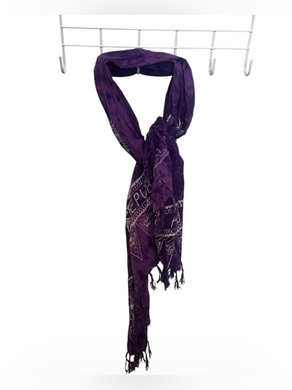 Women's Batik Sun Wrap Skirt Cover-Up Purple Patterned Fringed Scarf -